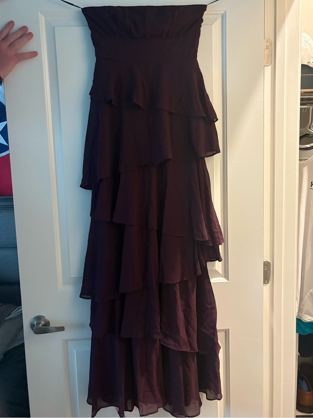 Lulu's Strapless Layered Ruffle Maxi Dress - Plum